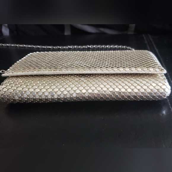 Jessica McClintock Vintage 90's Gunne Sax Silver Metal Mesh Clutch Crossbody - Picture 2 of 9